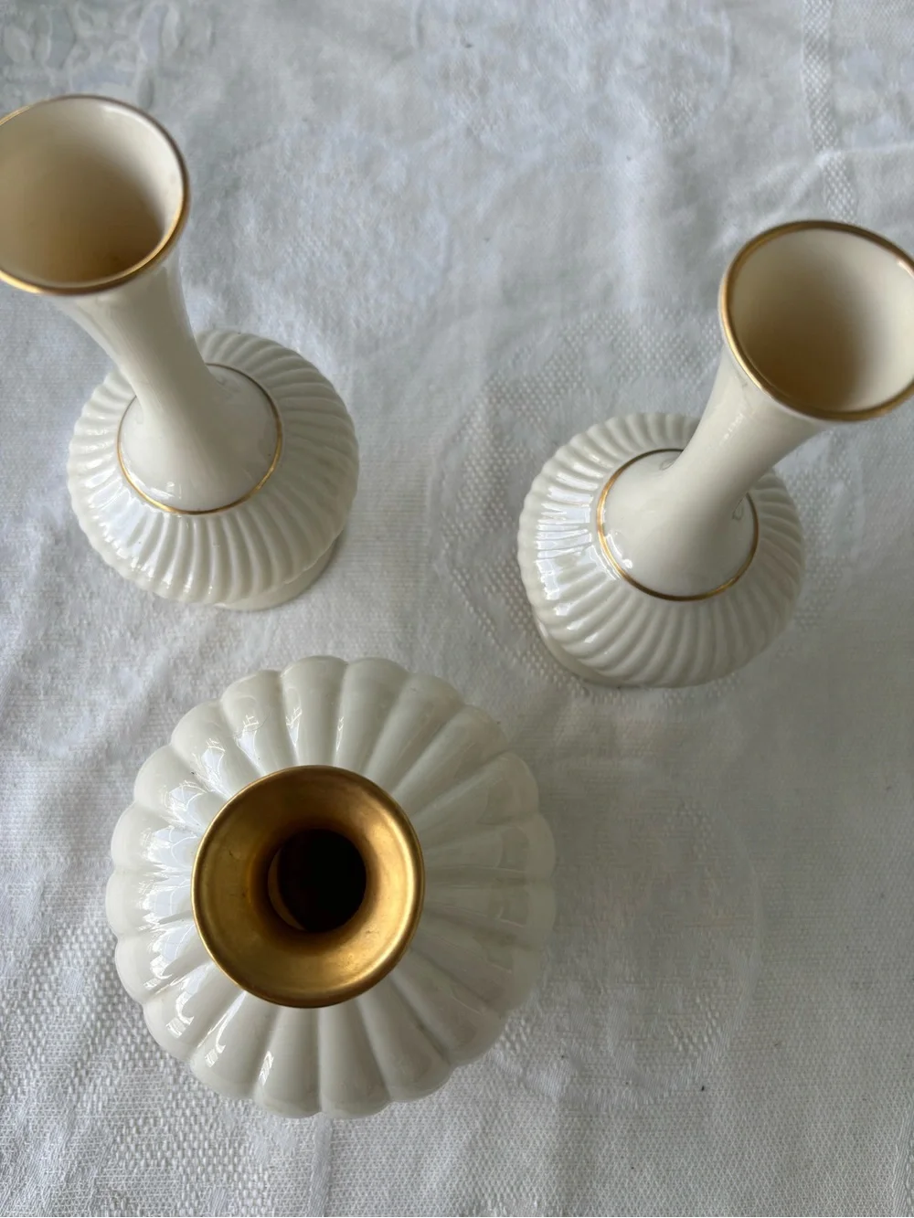 Lenox Cream and Gold Ceramic Bud Vase set of 3